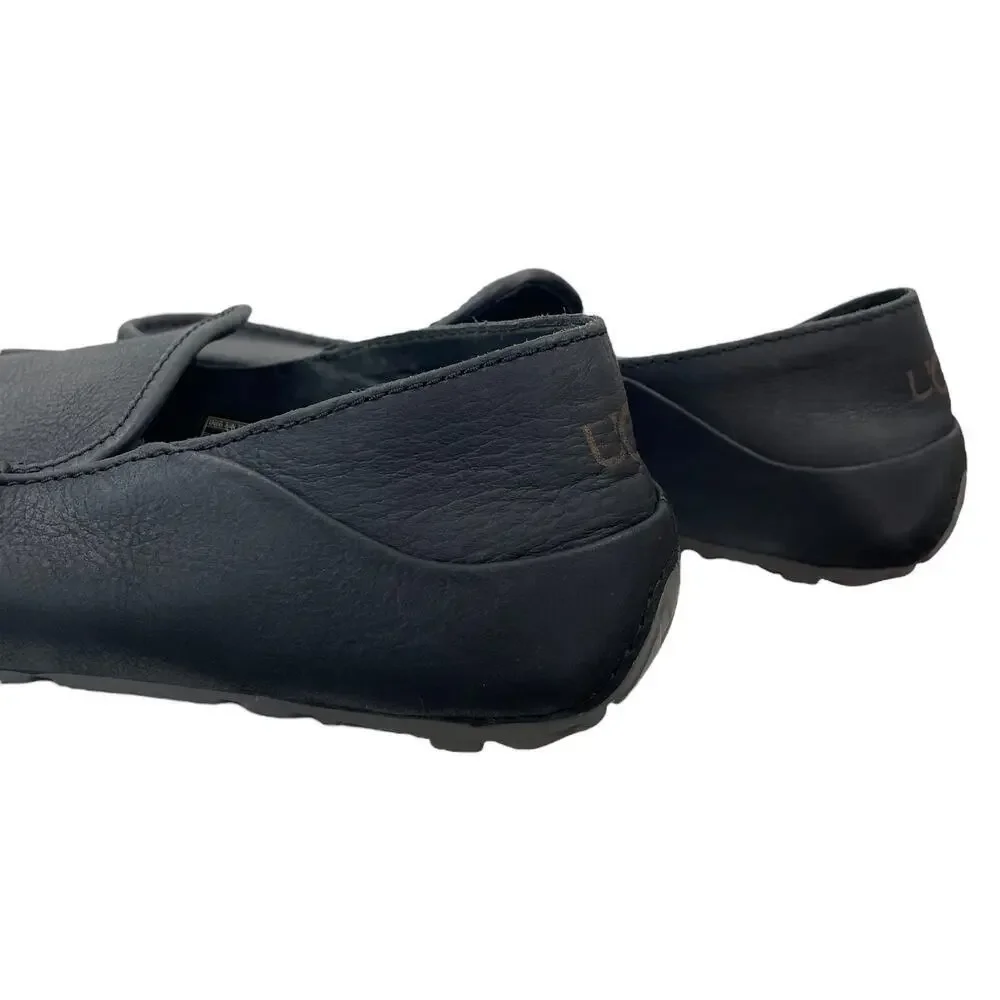 UGG Hunley Moccasin Black Leather Men’s 8 Sheepskin Insole Indoor Outdoor Loafer